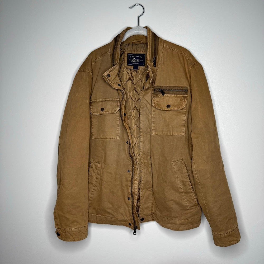 GH Bass & Co Mens Cotton Utility Canvas Quilted Lined Workwear Jacket Tan Size L